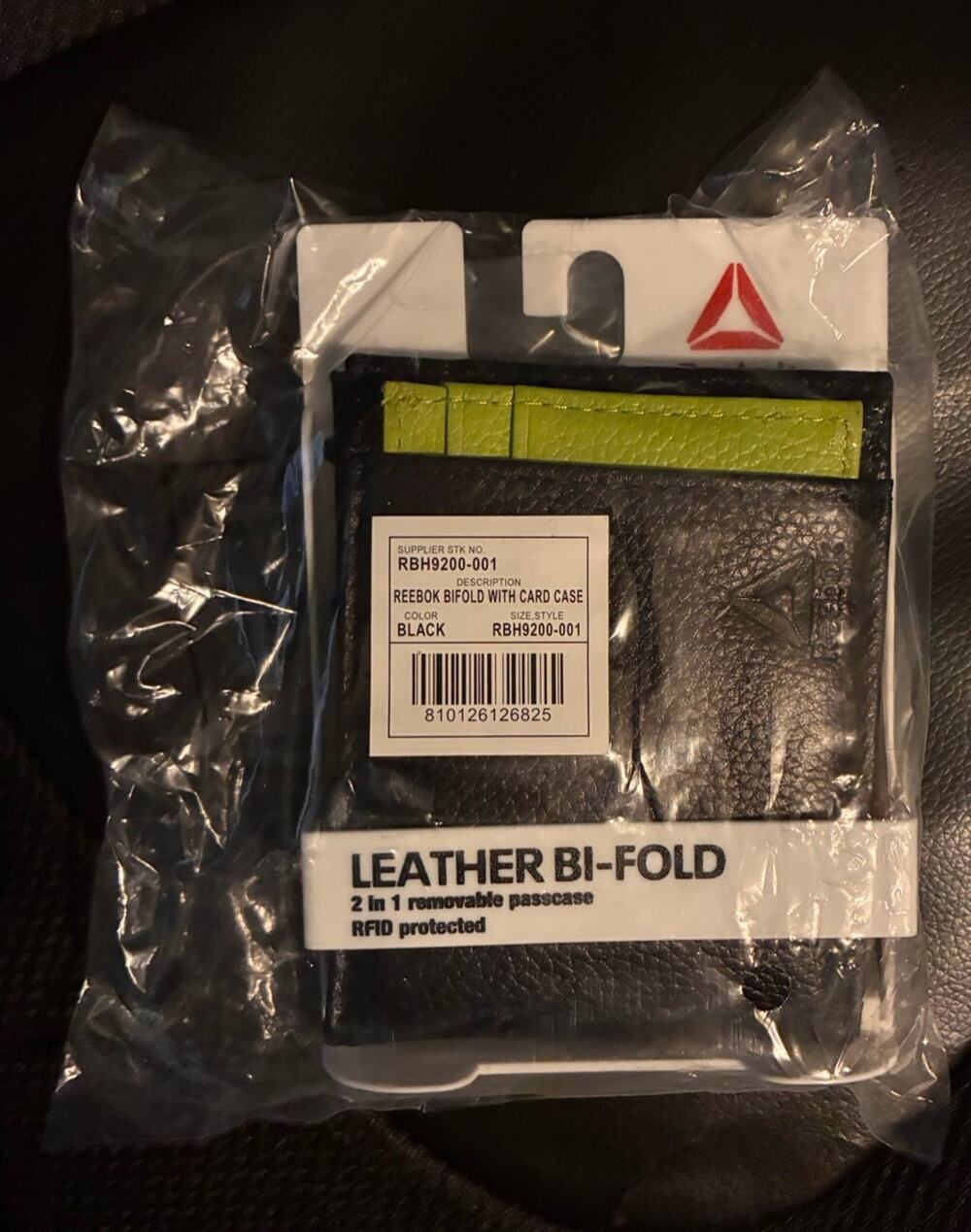 Reebok Men's Bifold Wallet RFID Blocking w/ Removable Passcase Black/Green